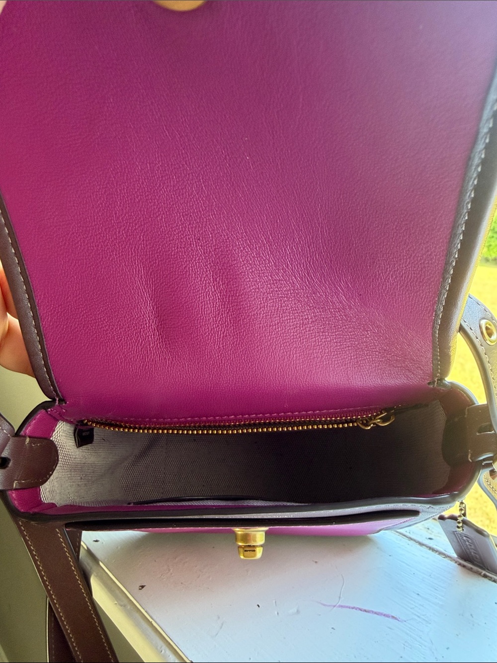Coach Plum and Brown Leather Mini Crossbody with Gold Hardware - Picture 7 of 7